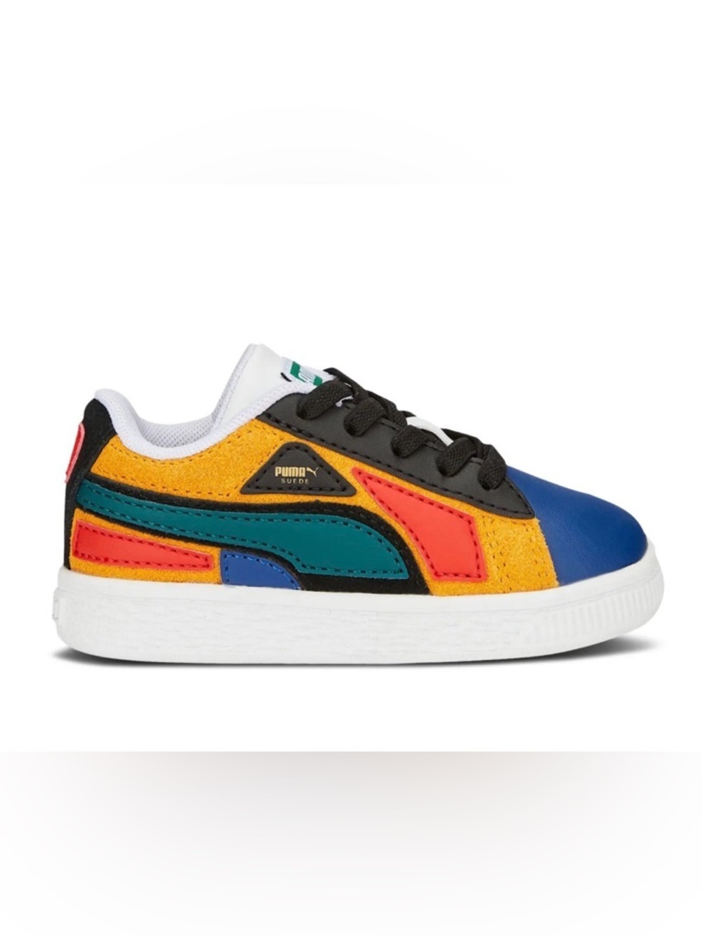 Puma Kids' Multicolor Suede Lace-Up Sneaker - Yellow, Teal, Blue, Red, Black